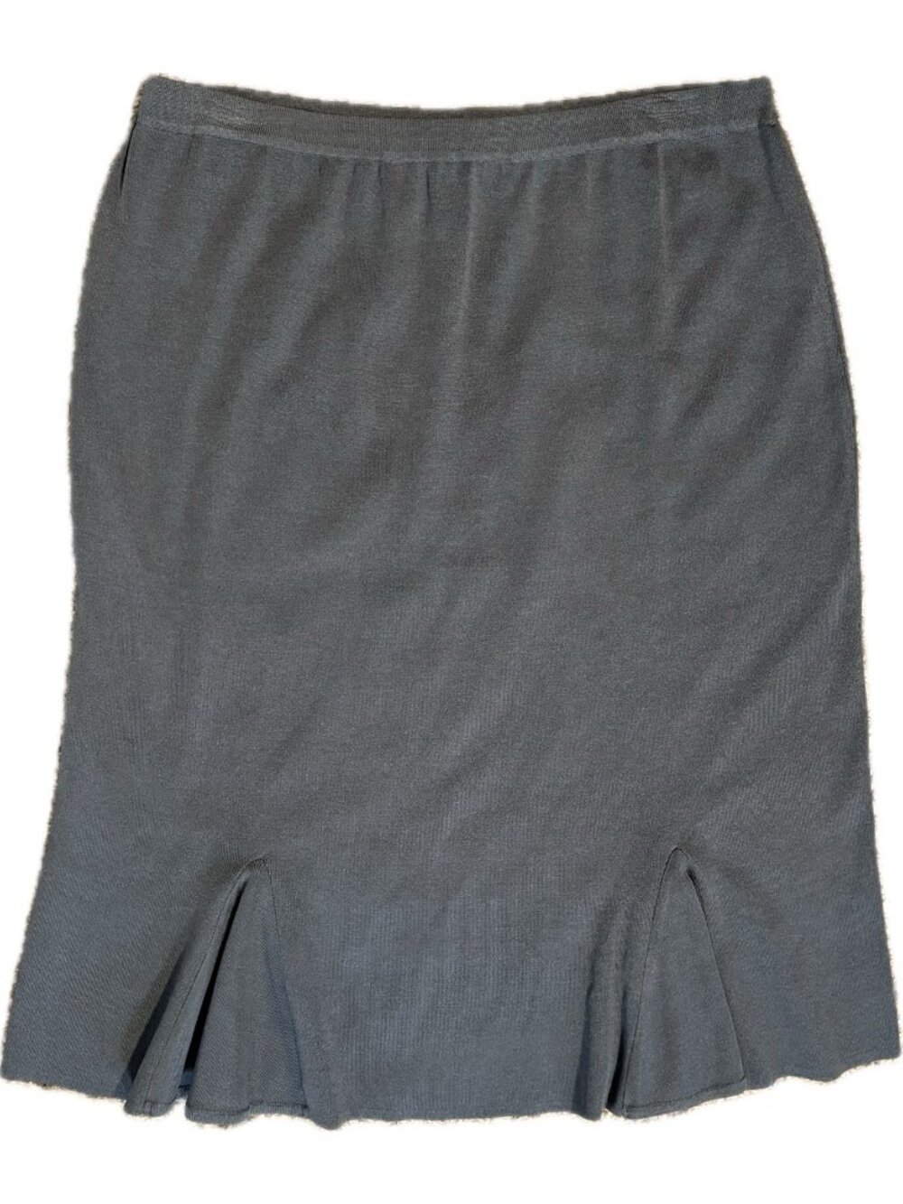 Ming Wang L Gore Midi Skirt Trumpet Gray Stretch Knit Jersey Traveler Flared Hem